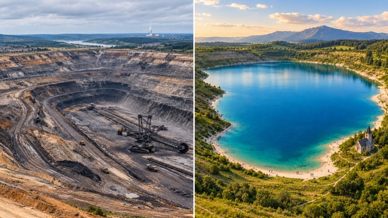 Lake Most emerged from the flooding of a decommissioned coal mine in the Czech Republic, providing a new ecological landscape.