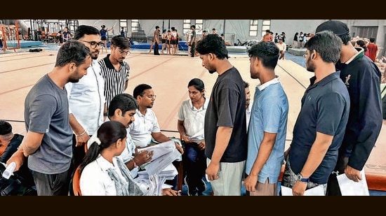 Players giving trials for various sports to select the team for 'Khedaan Watan Punjab Diyan' in Ludhiana. (Manish/Hindustan Times)