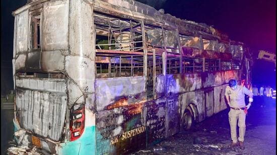 The remnants of the bus. (Sunil Ghosh/HT)