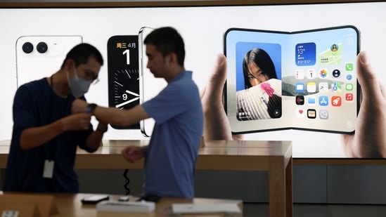 An Apple Store in Beijing advertising the iPhone Duo.