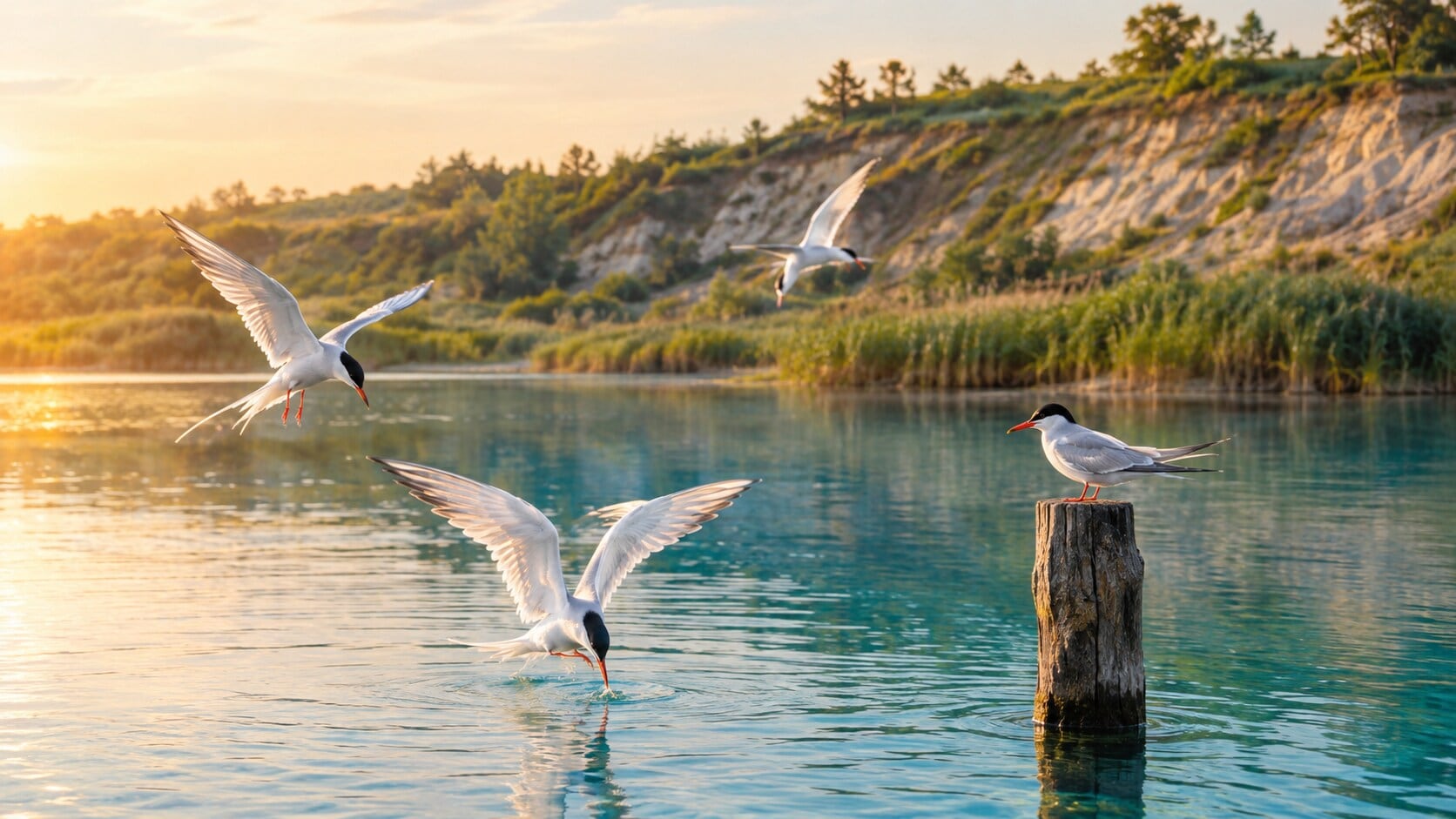 Common terns are among the protected birds that found a home at Geiseltalsee. (AI-generated/ChatGPT) Common terns are among the protected birds that found a home at Geiseltalsee. (AI-generated/ChatGPT)