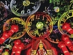 A Durga pandal in Kolkata based on the theme of Time. (Avishek Das/SOPA Images/LightRocket via Gett)