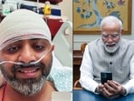 Prime Minister Narendra Modi virtually speaks to Captain Smit Machchhar, who saved hundreds of lives aboard a flydubai flight to Tel Aviv, in New Delhi on Friday. The pilot is undergoing treatment in Saudi Arabia's Tabuk for injuries sustained in a mid-air attack.
