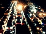 Traffic jam from Ashram to Lajpat Nagar after Barapullah Phase-III elevated corridor opened, in New Delhi.