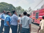 Ganesh Sonune, chief fire officer, PMC, (in white), during the drive in the city. (HT PHOTO)