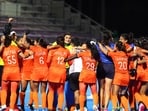 India players celebrate after winning the gold medal match against China at the Aichi-Nagoya Asian Games 2026. (REUTERS)