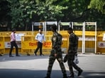 Roads leading to Jantar Mantar are seen closed amid heavy deployment of security personnel ahead of a protest called for October 2 against the functioning of the Election Commission of India (ECI)