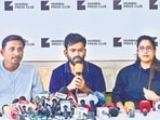 Mumbai, India - Oct. 1, 2026: Abhijeet Dipke, Founder of Cockroach Janta Party addressing to media on Jail Bharo Andolan to be held at Shivaji Park on 2nd Oct. against Chief Election Commissioner Gyanesh Kumar at Press Club in Mumbai, India, on Thursday, October 1, 2026. (Photo by Anshuman Poyrekar/Hindustan Times) (Anshuman Poyrekar/HT Photo)