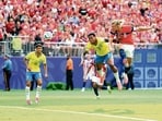 Norway’s Erling Haaland (below, right) scores against Brazil during the FIFA World Cup 2026. A footballer may be the most comp-lete athlete in the world: running, jumping, sprinting, braking, with power and flexibility. (Getty Images)