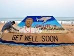 Sand artist Sudarsan Pattnaik creates a sand art of Captain Smit Machchhar, at Puri Beach, in Puri, Odisha, Thursday, Oct. 1, 2026. (PTI)