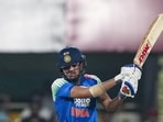 Shubman Gill in action against West Indies, in Guwahati on Wednesday. (PTI)