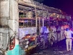 The remnants of the bus. (Sunil Ghosh/HT)