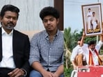 CM Vijay’s proud father moment as he holds up son Jason Sanjay’s Sigma photo at roadshow.(X)