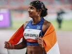 India's Ancy Sojan after winning a silver medal in the Women’s Long Jump at the Asian Games 2026