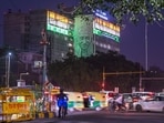 A view of a painting of Mahatma Gandhi on the Old Police Headquarters and PWD building at ITO on Vikas Marg in New Delhi, on Thursday, October 1
