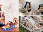 From LED lights and mirror work detailing to hand-painted motifs, here's a look at this season's favourite shoes for that festive vibe.