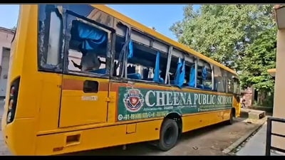 A screen grab of the ill-fated bus with shattered window panes (HT Photo) A screen grab of the ill-fated bus with shattered window panes (HT Photo)