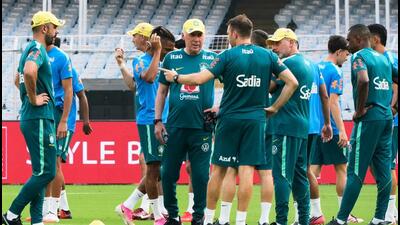 Brazil's head coach Carlos Ancelotti (C) talks with support staff as players prepare for a training in Kolkata on Friday. (AP Photo/Bikas Das) Brazil's head coach Carlos Ancelotti (C) talks with support staff as players prepare for a training in Kolkata on Friday. (AP Photo/Bikas Das)