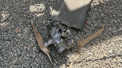 Debris from a drone, which Saudi authorities said was launched by the Houthis, in Medina, Saudi Arabia. (REUTERS)