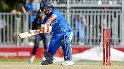 India's Ishan Kishan plays a shot during the semi-final against Sri Lanka at the Asian Games. (PTI) India's Ishan Kishan plays a shot during the semi-final against Sri Lanka at the Asian Games. (PTI)