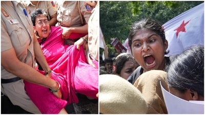 AAP leader Atishi detained (L). Political parties and members of AISA, SFI, NSUI and other student bodies are protesting to demand Chief Election Commissioner (CEC) Gyanesh Kumar's resignation over the alleged irregularities in the Special Intensive Revision (SIR) of electoral rolls and mass deletion of voters. (AAP/X, PTI) AAP leader Atishi detained (L). Political parties and members of AISA, SFI, NSUI and other student bodies are protesting to demand Chief Election Commissioner (CEC) Gyanesh Kumar's resignation over the alleged irregularities in the Special Intensive Revision (SIR) of electoral rolls and mass deletion of voters. (AAP/X, PTI)