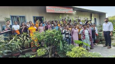 Rural women attending a training session to learn raising seedlings in nurseries set up in their home courtyards. (HT PHOTO) Rural women attending a training session to learn raising seedlings in nurseries set up in their home courtyards. (HT PHOTO)