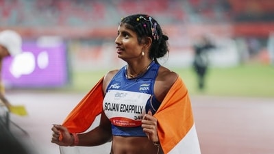India's Ancy Sojan after winning a silver medal in the Women’s Long Jump at the Asian Games 2026 India's Ancy Sojan after winning a silver medal in the Women’s Long Jump at the Asian Games 2026