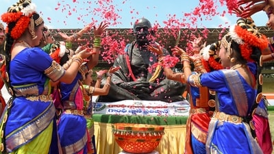 People pay floral tributes to a statue of Mahatma Gandhi during Gandhi Jayanti, in Hyderabad, Friday (PTI) People pay floral tributes to a statue of Mahatma Gandhi during Gandhi Jayanti, in Hyderabad, Friday (PTI)