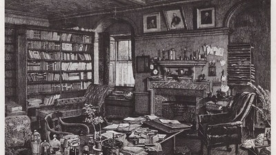 An illustration of Darwin’s study, reproduced from an etching by Axel Herman Haig. The work was commissioned a week after Darwin died in 1882. An illustration of Darwin’s study, reproduced from an etching by Axel Herman Haig. The work was commissioned a week after Darwin died in 1882.