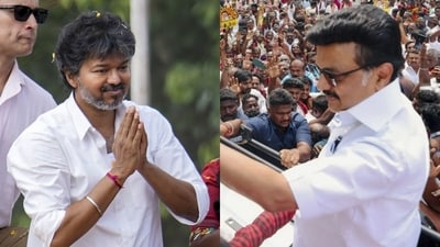 Both Vijay and Stalin held roadshows on Friday, ahead of the October 6 bypolls. (PTI) Both Vijay and Stalin held roadshows on Friday, ahead of the October 6 bypolls. (PTI)