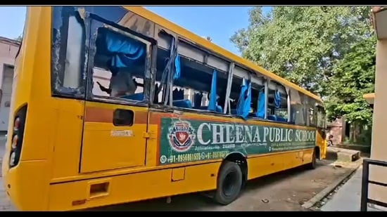 A screen grab of the ill-fated bus with shattered window panes (HT Photo)