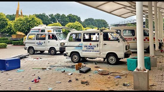 The violence erupted on September 26 after rumours spread that a student had been raped on the LPU campus. (HT)