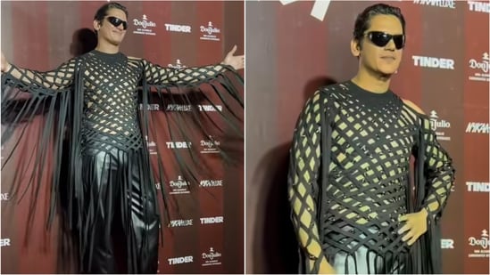 Vijay Varma opted for a bold look at Dirty Cut 26, featuring a structured black knit top and wide-leg metallic trousers.