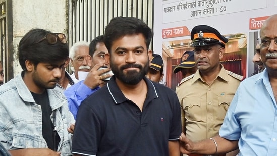 Cockroach Janta Party Founder Abhijeet Dipke arrives at the Press Club for a press conference , in Mumbai on Thursday. (ANI)