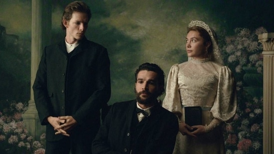 Mike Faist, Christopher Abbott and Florence Pugh in East of Eden.