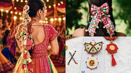 From parandis loaded with colourful tassels to alligator clips with mirror-work detailing, here are some must-have hair accessories to get your garba glam on.