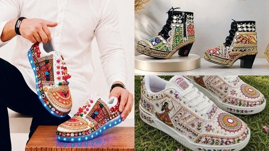 From LED lights and mirror work detailing to hand-painted motifs, here's a look at this season's favourite shoes for that festive vibe.