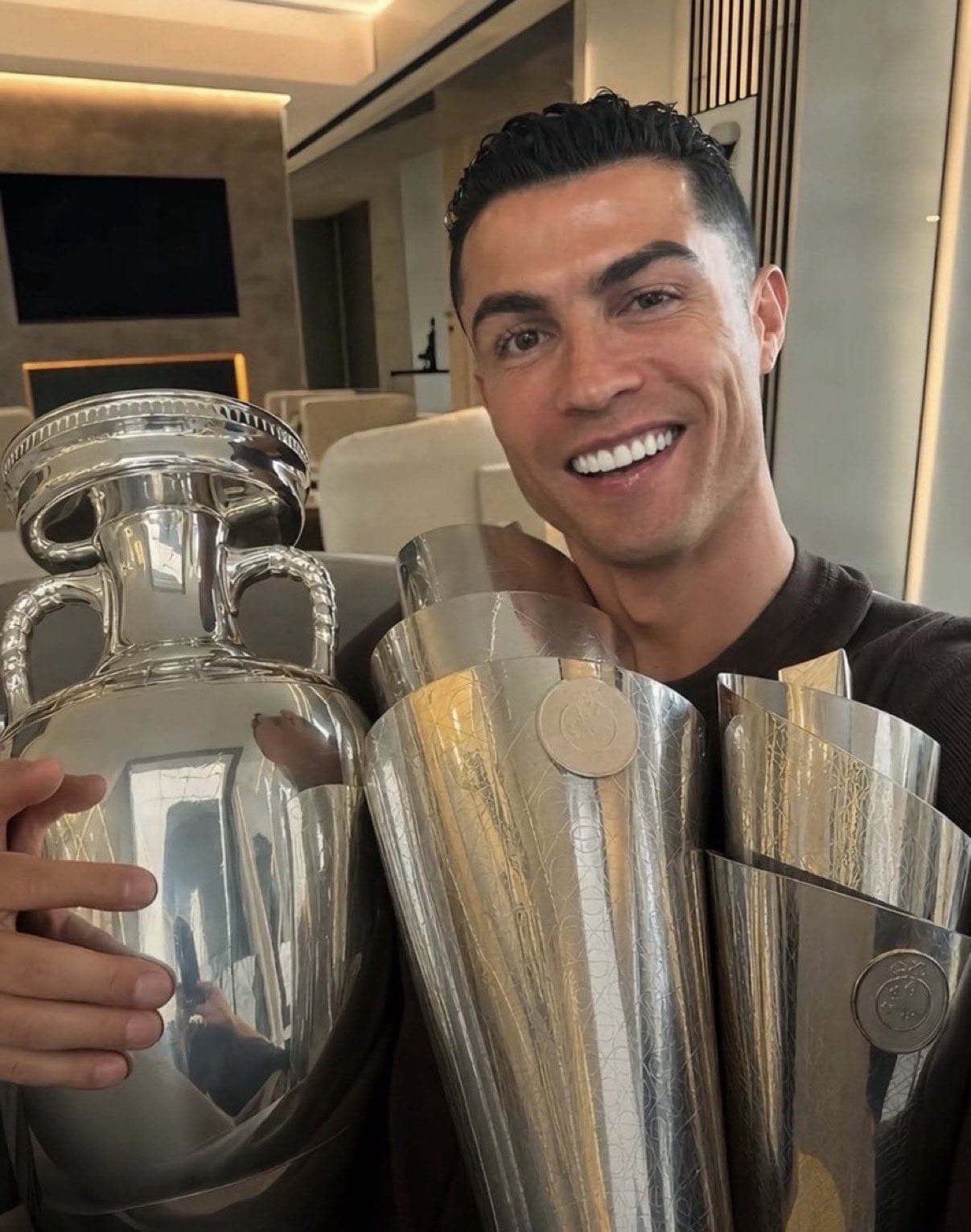 Cristiano Ronaldo with trophies. (X Images) Cristiano Ronaldo with trophies. (X Images)