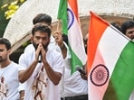 Cockroach Janta Party (CJP) founder Abhijit Dipke speaks during a protest seeking Chief Election Commissioner Gyanesh Kumar's resignation.