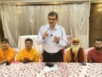 Ex-CBI director M Nageswara Rao addressing a press conference in Varanasi on Saturday. (HT PHOTO)