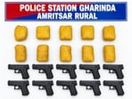In a major crackdown on arms and drug smuggling, the Amritsar Rural Police recovered 10 kg heroin and 10 illegal pistols with the arrest of four operatives of two separate crime networks, said Punjab director general of police (DGP) Gaurav Yadav on Friday. (HT Photo)