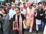  AISA national president Neha Bora, Rajya Sabha MP Kapil Sibal, Swaraj India leader Yogendra Yadav, Supreme Court lawyer Prashant Bhushan and RTI activist Anjali Bhardwaj leading the march on Saturday.