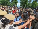 Protesters and police clash at the Ashoka Road crossing.
