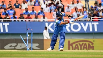Virat Kohli missed a pitched-up ball that uprooted his middle stump as India slipped to four for two inside three overs. (ANI) Virat Kohli missed a pitched-up ball that uprooted his middle stump as India slipped to four for two inside three overs. (ANI)