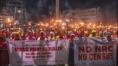 One key demand among the five points in the JFD memorandum is “No NRC, No Census”, with the organisation demanding that the Manipur government urge the Central Government to update the NRC using 1951 as the cut-off year. (ANI) One key demand among the five points in the JFD memorandum is “No NRC, No Census”, with the organisation demanding that the Manipur government urge the Central Government to update the NRC using 1951 as the cut-off year. (ANI)