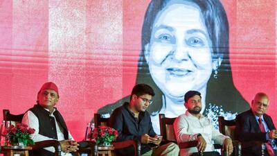 Samajwadi Party national president Akhilesh Yadav during the ‘Sankalp Shikshak Abhyarthi Samvad’ event at Ram Manohar Lohia Park, in Lucknow on Saturday. (ANI PHOTO) Samajwadi Party national president Akhilesh Yadav during the ‘Sankalp Shikshak Abhyarthi Samvad’ event at Ram Manohar Lohia Park, in Lucknow on Saturday. (ANI PHOTO)