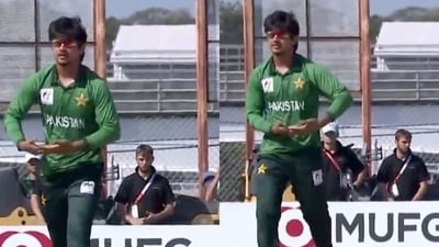Saim Ayub celebrating after getting the wicket of Vaibhav Sooryavanshi. (Screengrab from Sony Sports Network X) Saim Ayub celebrating after getting the wicket of Vaibhav Sooryavanshi. (Screengrab from Sony Sports Network X)