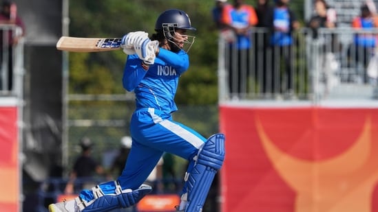 India's Ishan Tilak Verma a shot during the gold medal cricket match between India and Pakistan at the Asian Games in Nagoya, Japan
