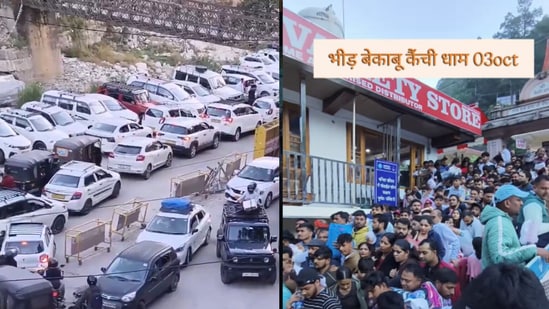 The rush began ahead of the long weekend, with a holiday on October 2, followed by Saturday and Sunday. Visuals from Manali (L) and Kainchi Dham (R).