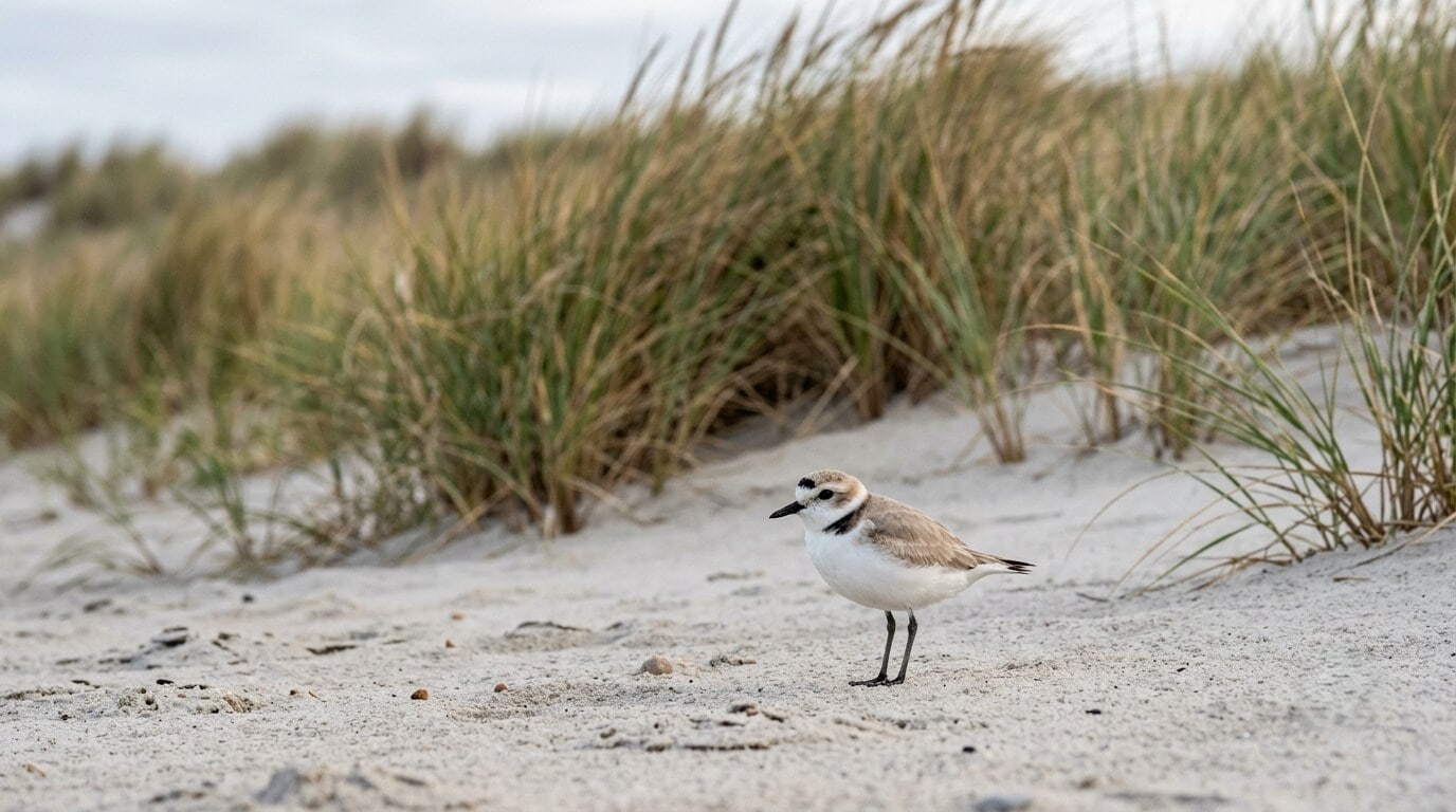 Researchers describe the loss of native dune species, including the federally threatened Western snowy plover, as an unintended consequence of the grass invasion. (AI-generated/Gemini) Researchers describe the loss of native dune species, including the federally threatened Western snowy plover, as an unintended consequence of the grass invasion. (AI-generated/Gemini)
